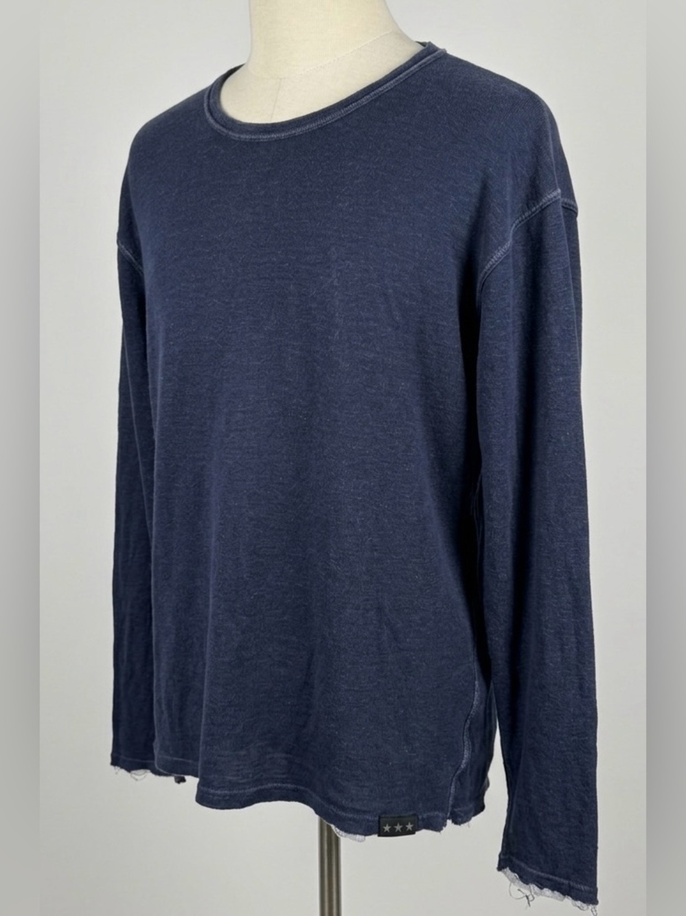 John Varvatos Star USA Mens XL Long Sleeve Shirt Blue Raw Edge Distressed Slub